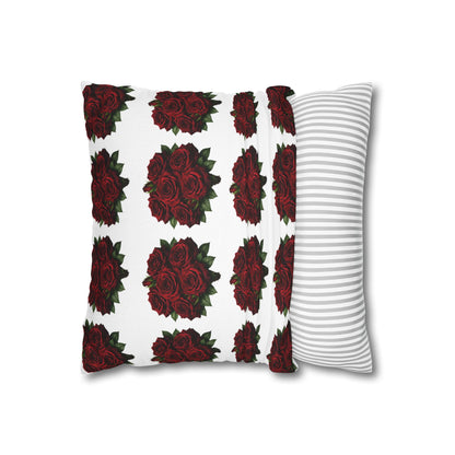 Red Rose Pattern Pillowcase — Floral Square Decorative Throw Pillow