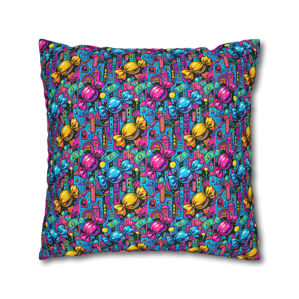Candy Rain Decorative Pillow Cover — Colorful Retro Candy Art Square Pillowcase