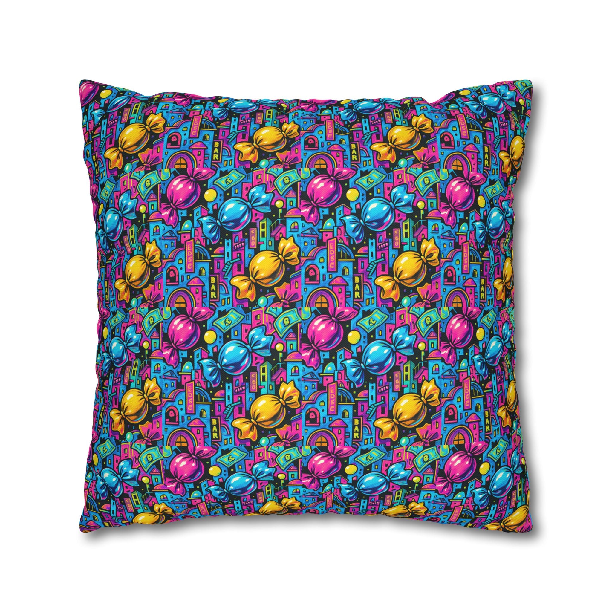 Candy Rain Decorative Pillow Cover — Colorful Retro Candy Art Square Pillowcase
