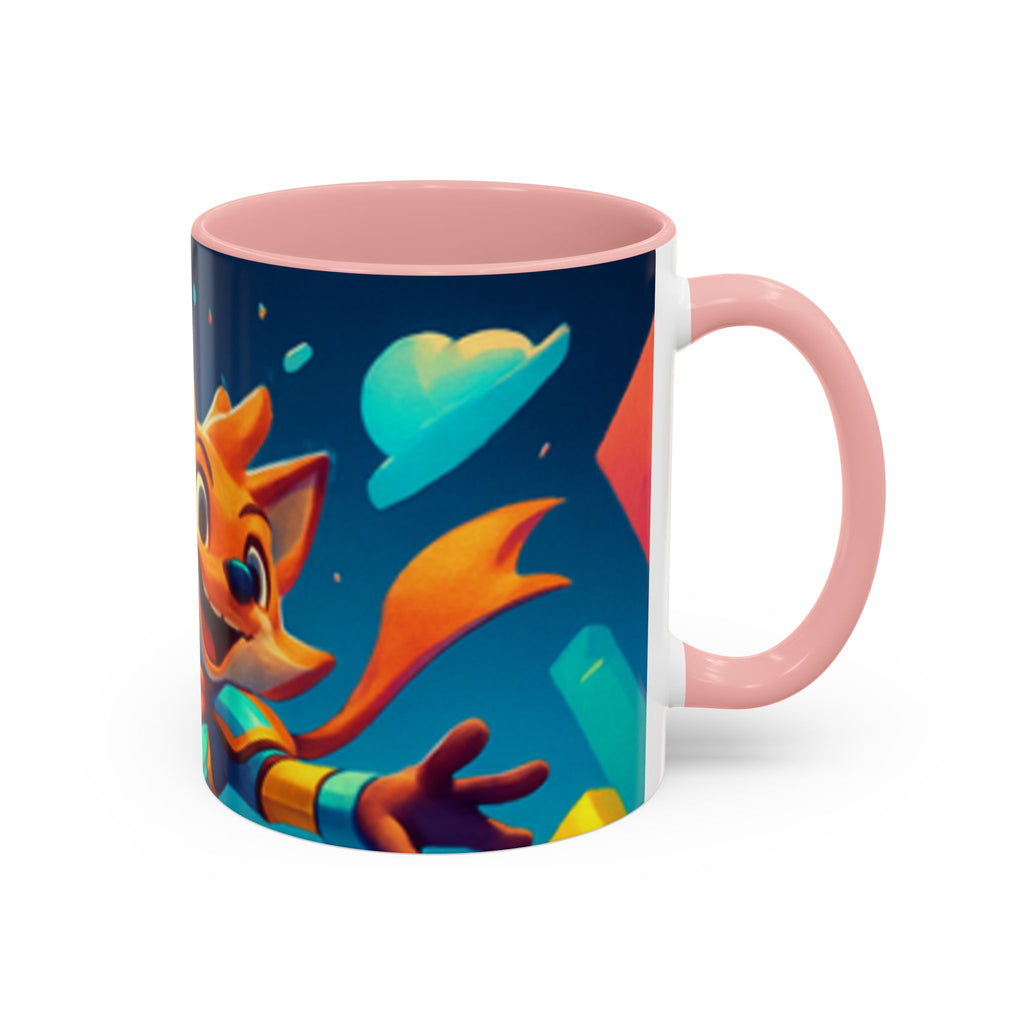 Happy Fox Space Adventure Accent Coffee Mug | Cute Fox Character, Colorful Cosmic Design