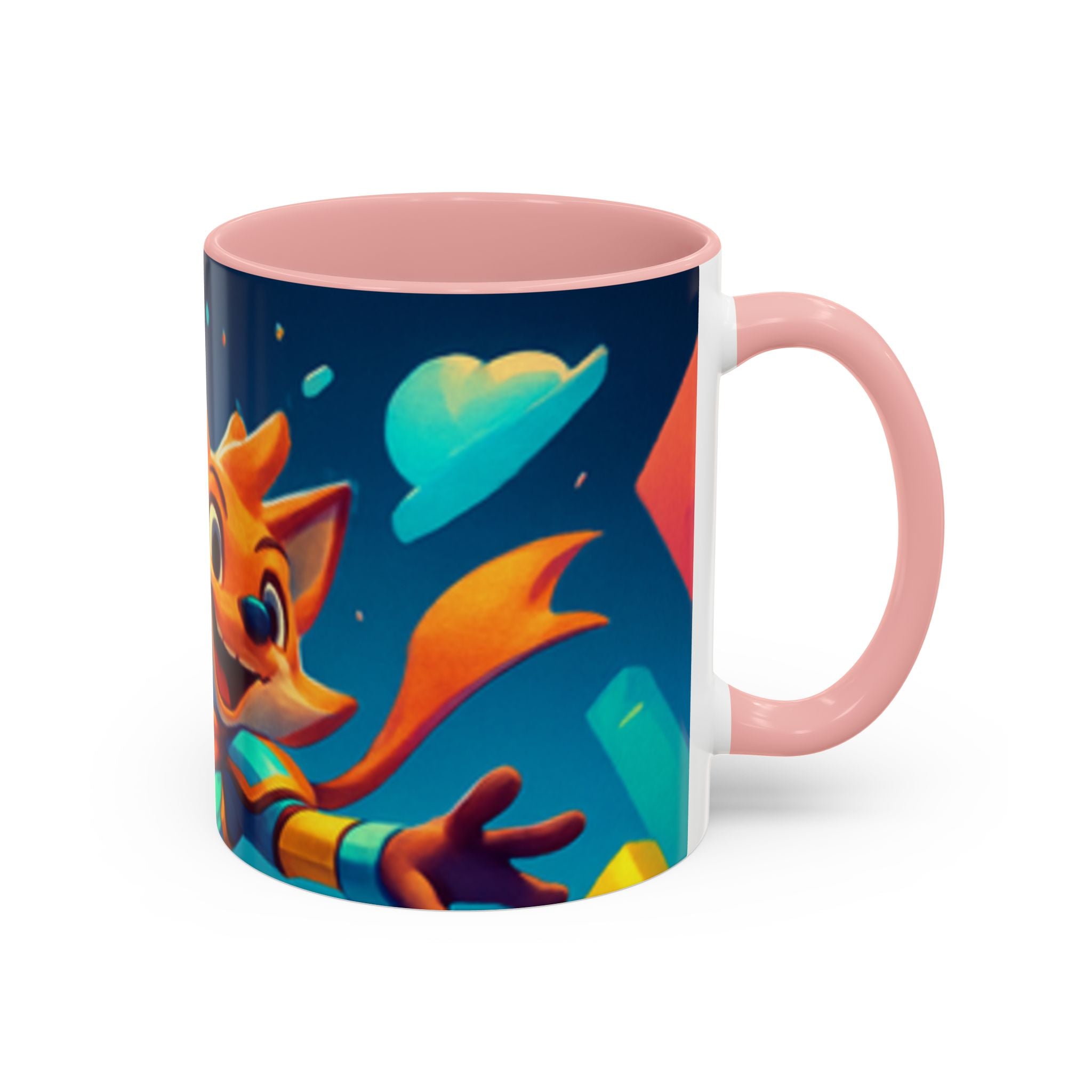Happy Fox Space Adventure Accent Coffee Mug | Cute Fox Character, Colorful Cosmic Design