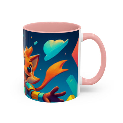CartersLog Happy Fox Space Adventure Accent Coffee Mug – 11oz &amp; 15oz Cute Cosmic Design