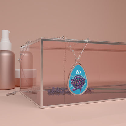 Purple Eye of Horus Teardrop Oval Necklace, Egyptian Protective Amulet