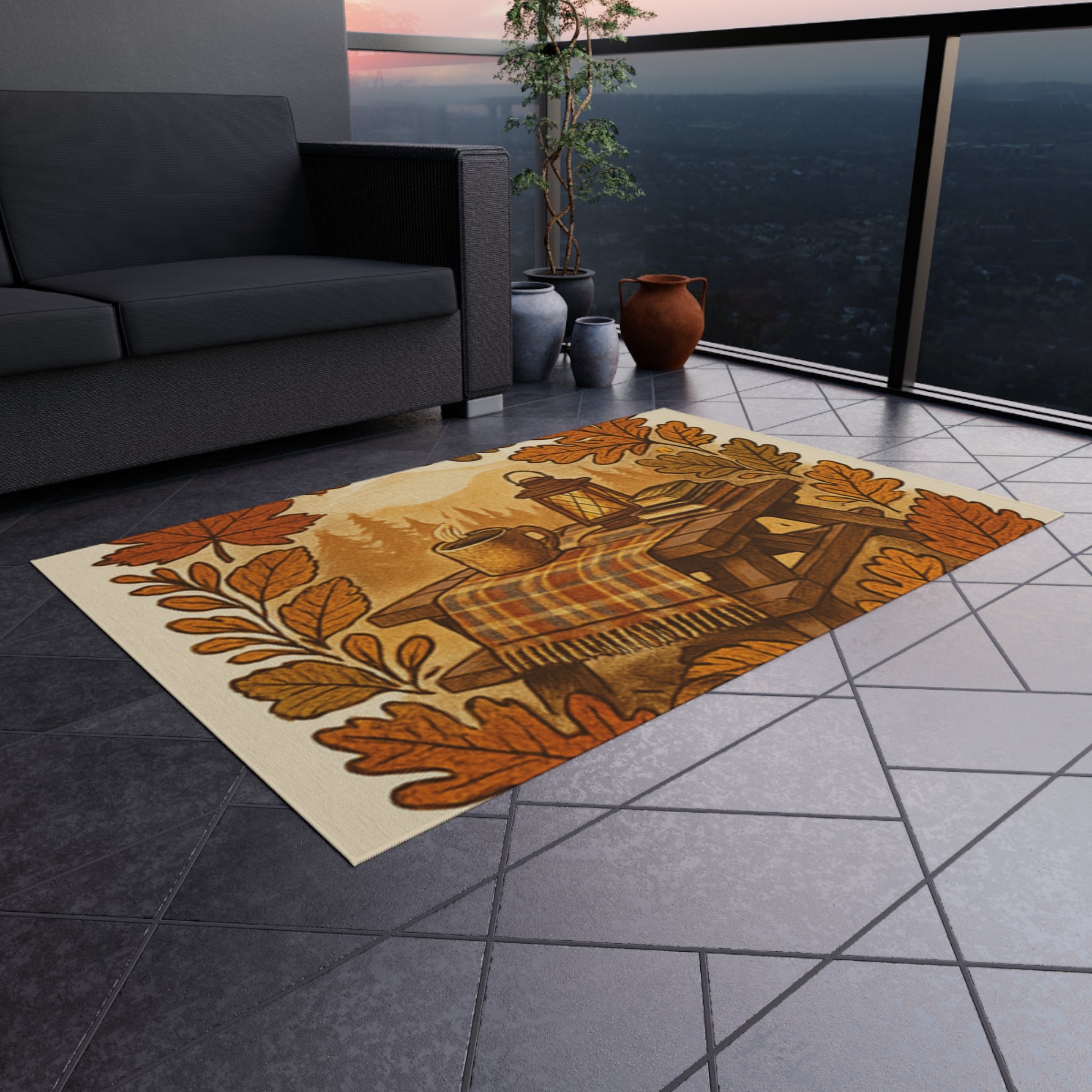 Autumn Outdoor Rug, Patio Mat, Fall Decor, Camping Mat, Outdoor Living Accents, Seasonal Home Decor