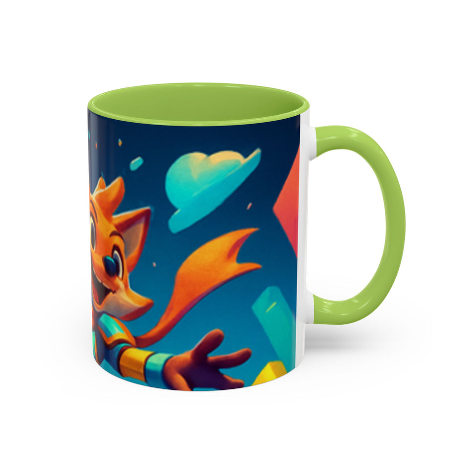 CartersLog Happy Fox Space Adventure Accent Coffee Mug – 11oz & 15oz Cute Cosmic Design