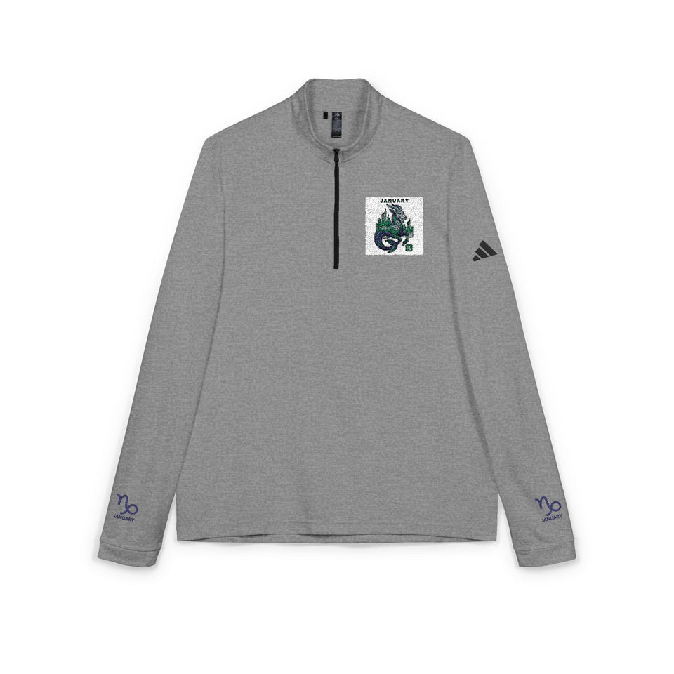 Green Floral Dragon Embroidery Quarter-Zip Pullover