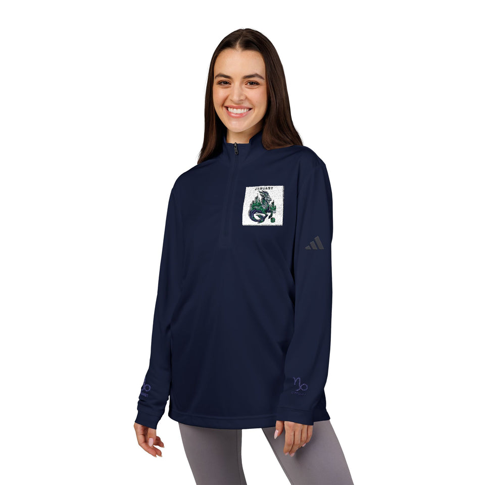 Green Floral Dragon Embroidery Quarter-Zip Pullover