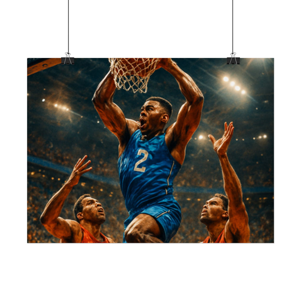 Poster Print, Dynamic Basketball Art Decor for Gamer Gift, Man Cave, Athletic Office, Sports Wall Art