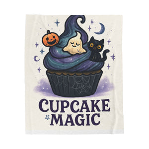 Cupcake Magic Velveteen Plush Blanket, Cozy Throw Blanket for Fall, Halloween Home Décor, Fun Gift for Kids, Soft Snuggle Blanket