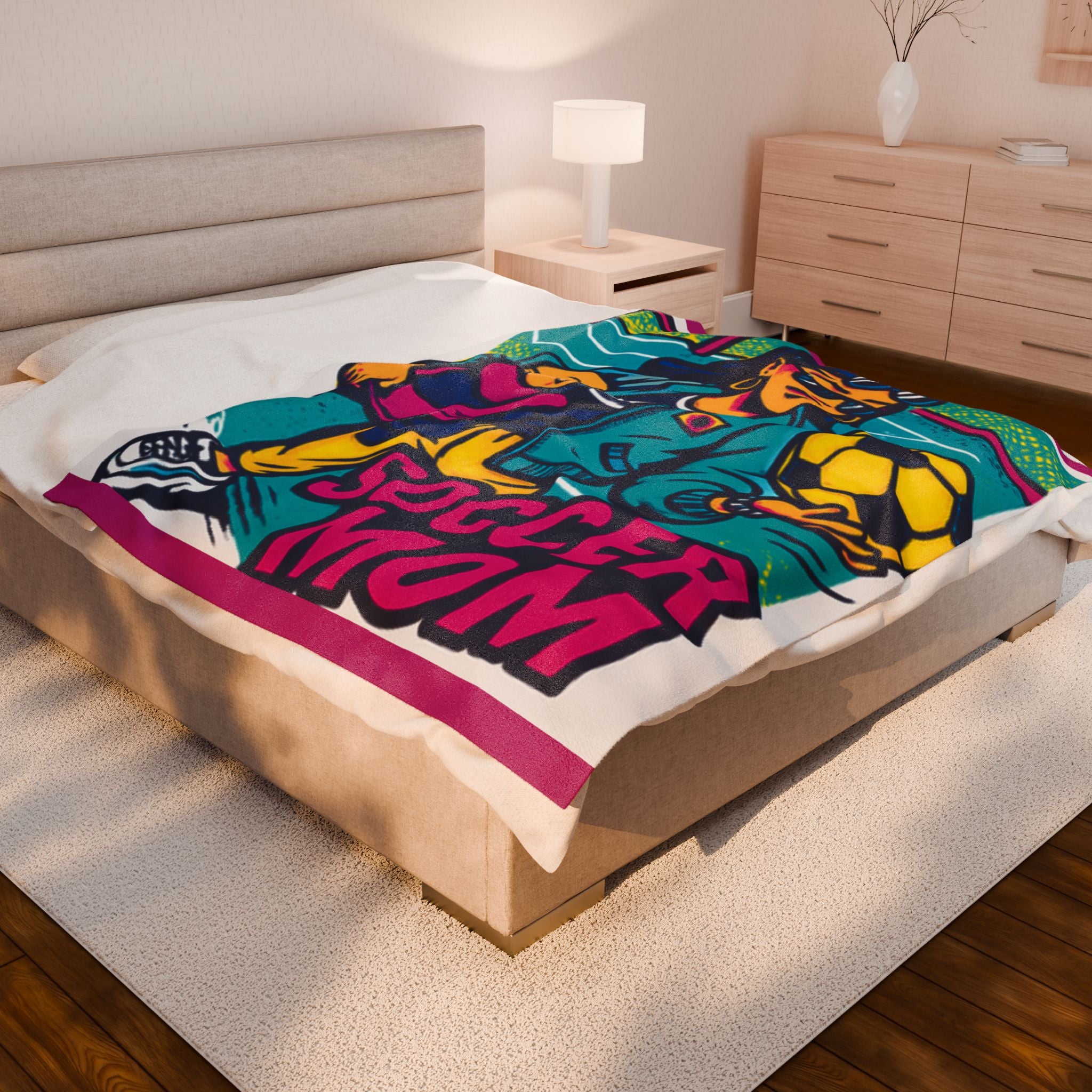 Velvet Plush Blanket, Hip Soccer Mom Design, Sports Fan Gift, Cozy Throw, Mother's Day Present, Soft Bedding