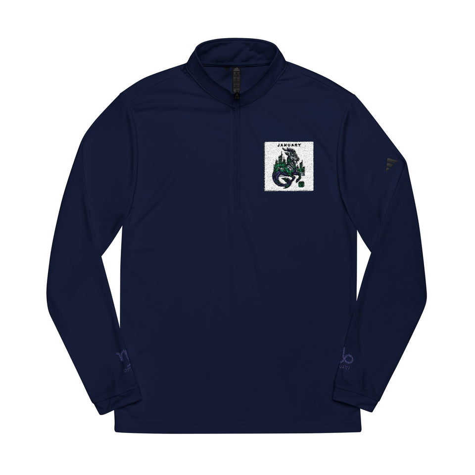 Green Floral Dragon Embroidery Quarter-Zip Pullover