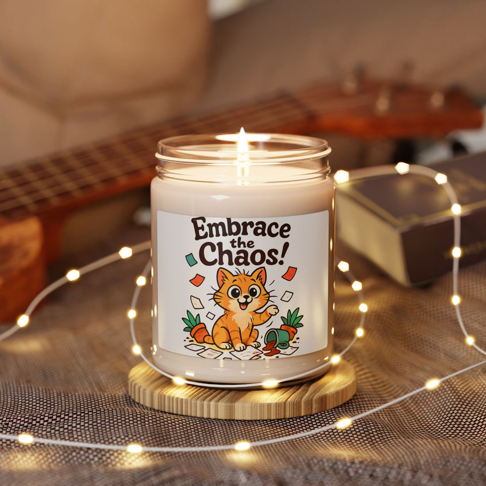 CartersLog Embrace the Chaos Cat Soy Candle – 9oz Hand-Poured, 12 Scents, Reusable Jar