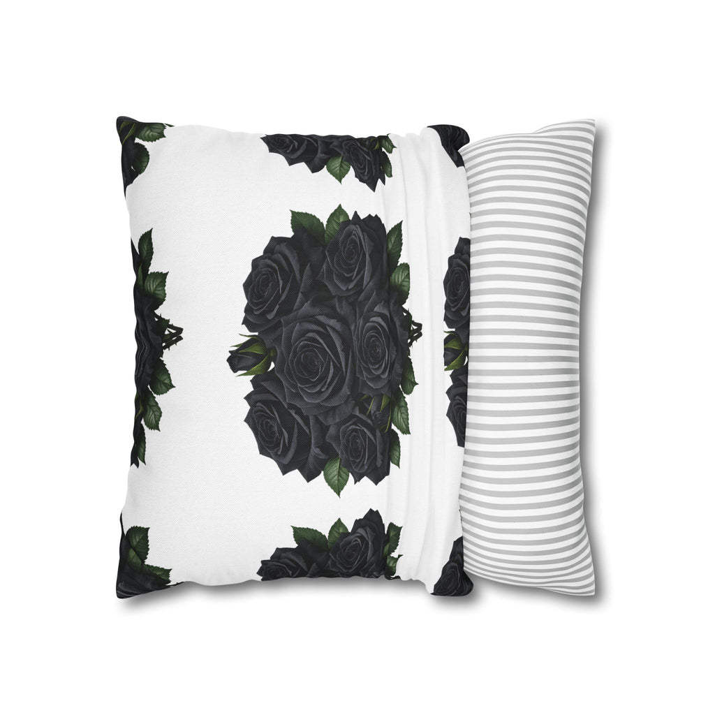 Red Rose Pattern Pillowcase — Floral Square Decorative Throw Pillow