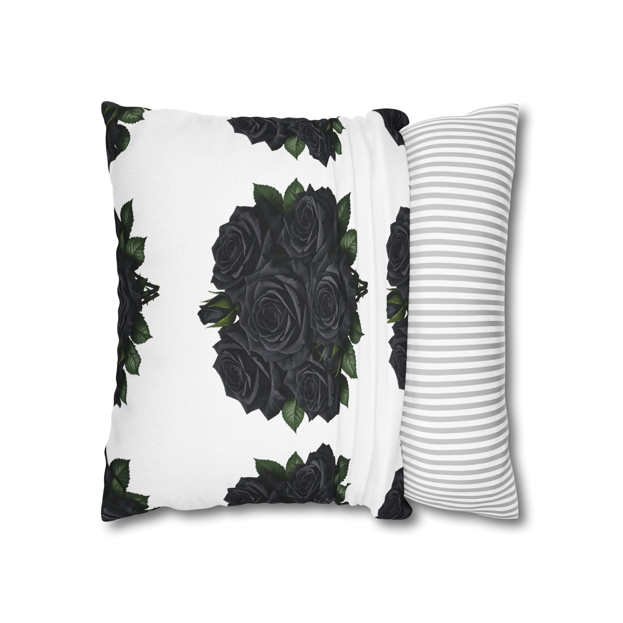 Red Rose Pattern Pillowcase — Floral Square Decorative Throw Pillow