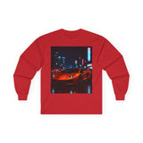 Long Sleeve Tee — Neon City Red Sports Car Streetwear