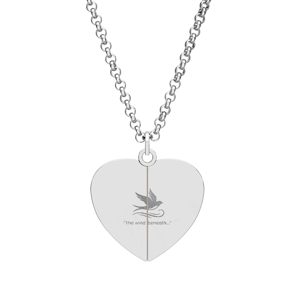 Hidden Message Heart Necklace — Engraved Secret Locket Pendant (Wing Charm)