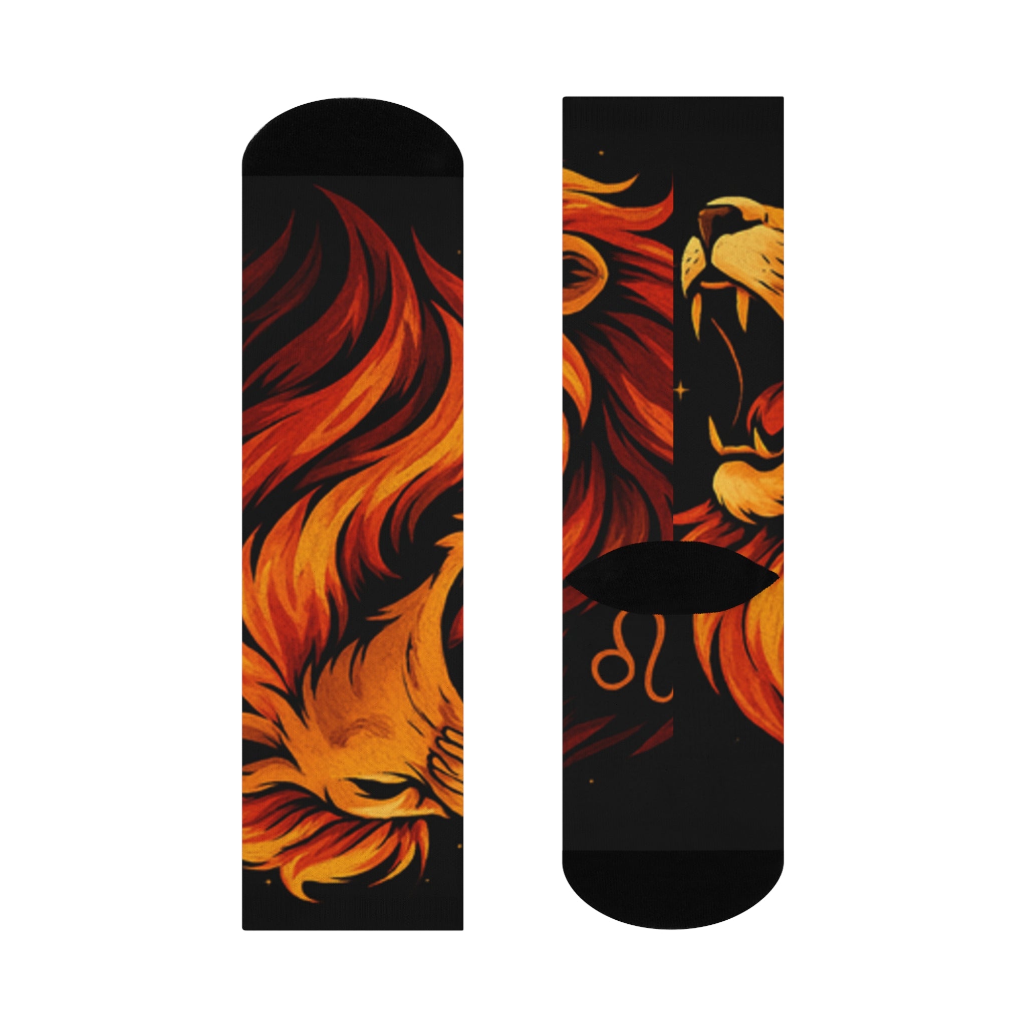 Fiery Lion Head Cushioned Crew Socks | Flame Mane Animal Design