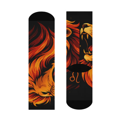 Fiery Lion Head Cushioned Crew Socks | Flame Mane Animal Design