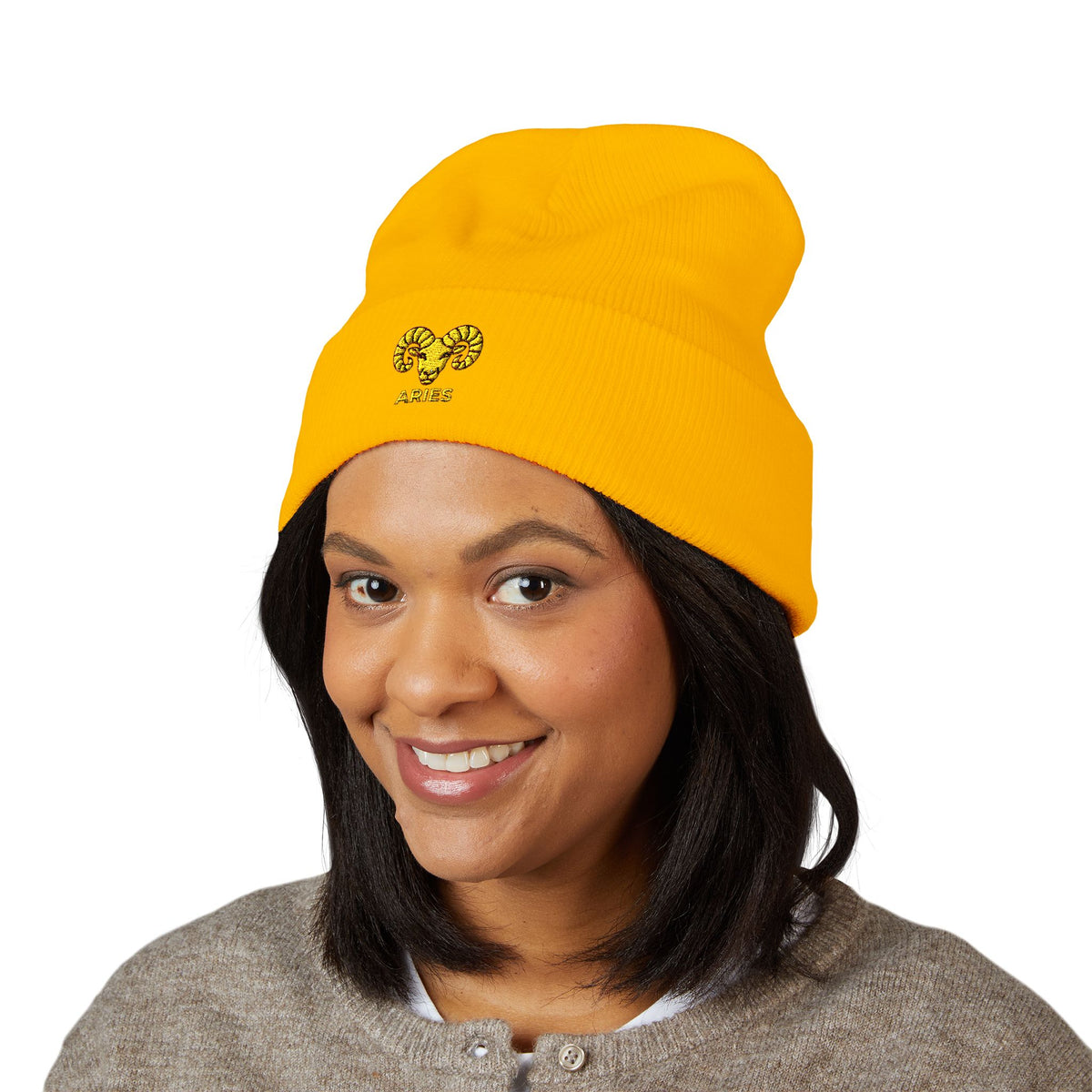 Aries Zodiac Embroidered Cuffed Beanie