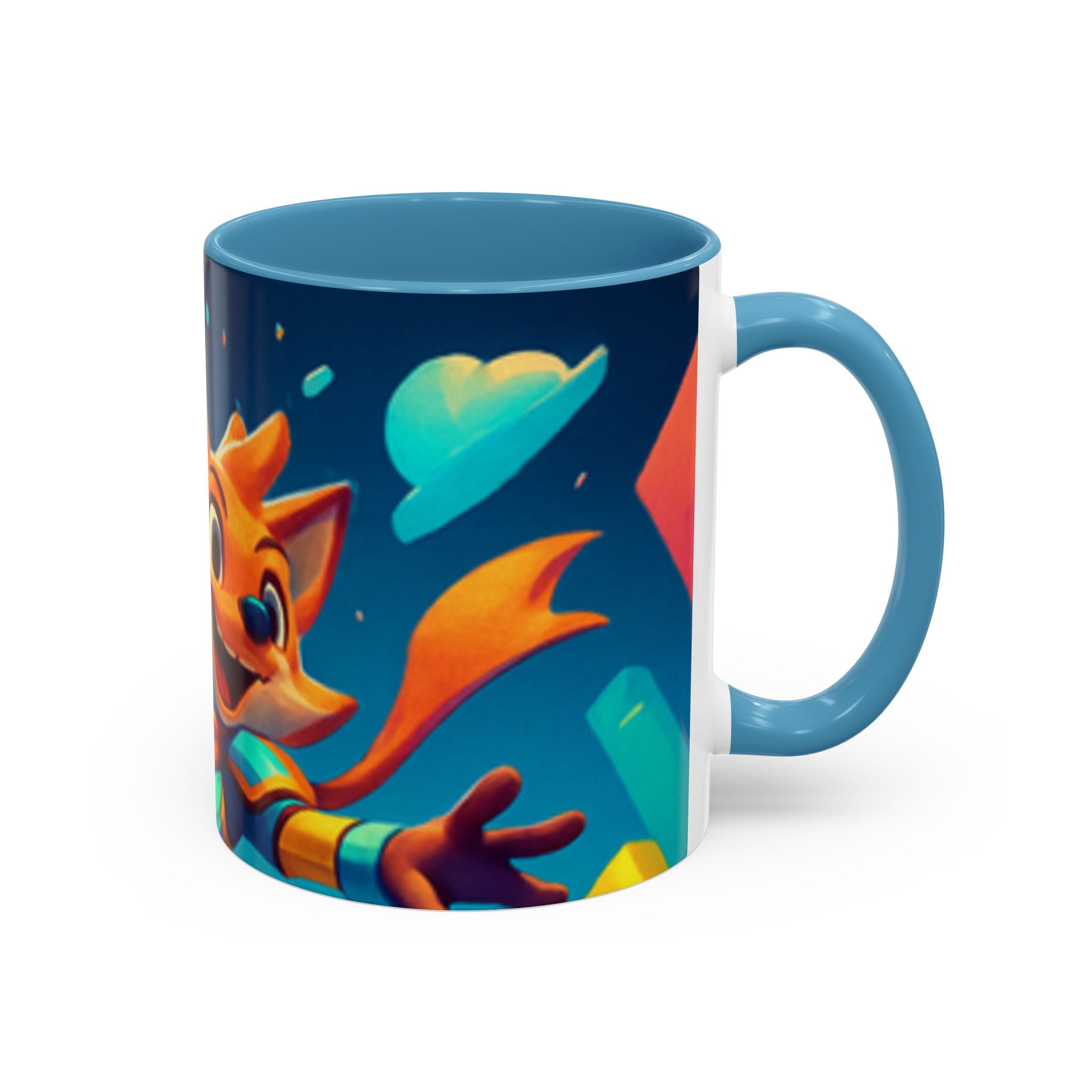Happy Fox Space Adventure Accent Coffee Mug | Cute Fox Character, Colorful Cosmic Design