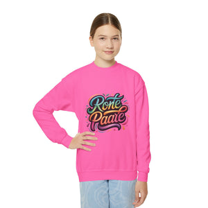 Retro Script Rone Paate Youth Crewneck Sweatshirt | Colorful Handlettering