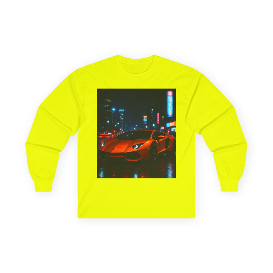 Long Sleeve Tee — Neon City Red Sports Car Streetwear
