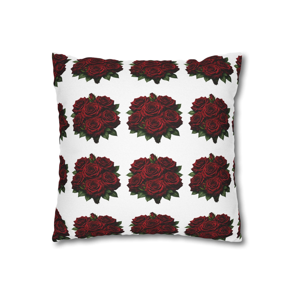 Red Rose Pattern Pillowcase — Floral Square Decorative Throw Pillow
