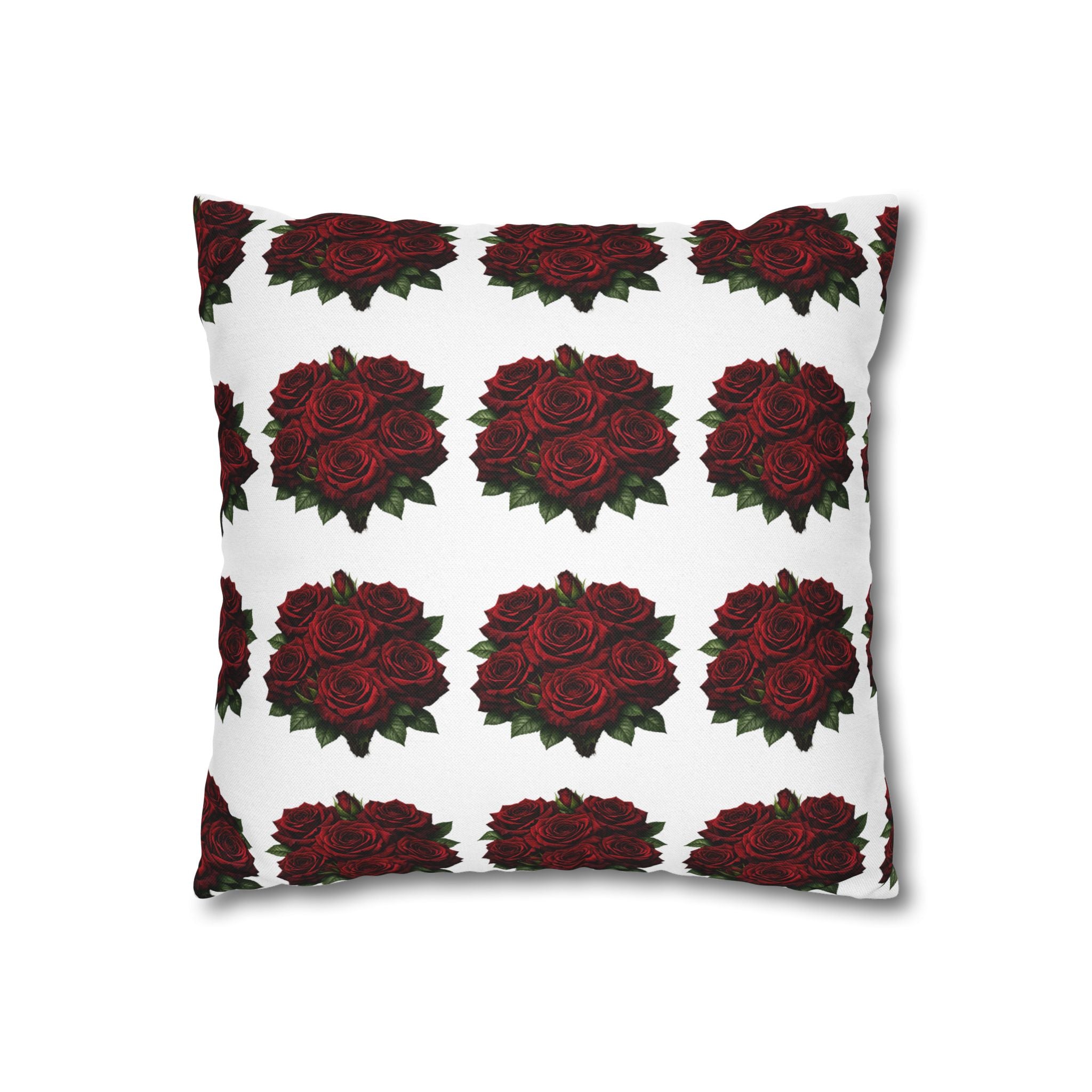 Red Rose Pattern Pillowcase — Floral Square Decorative Throw Pillow