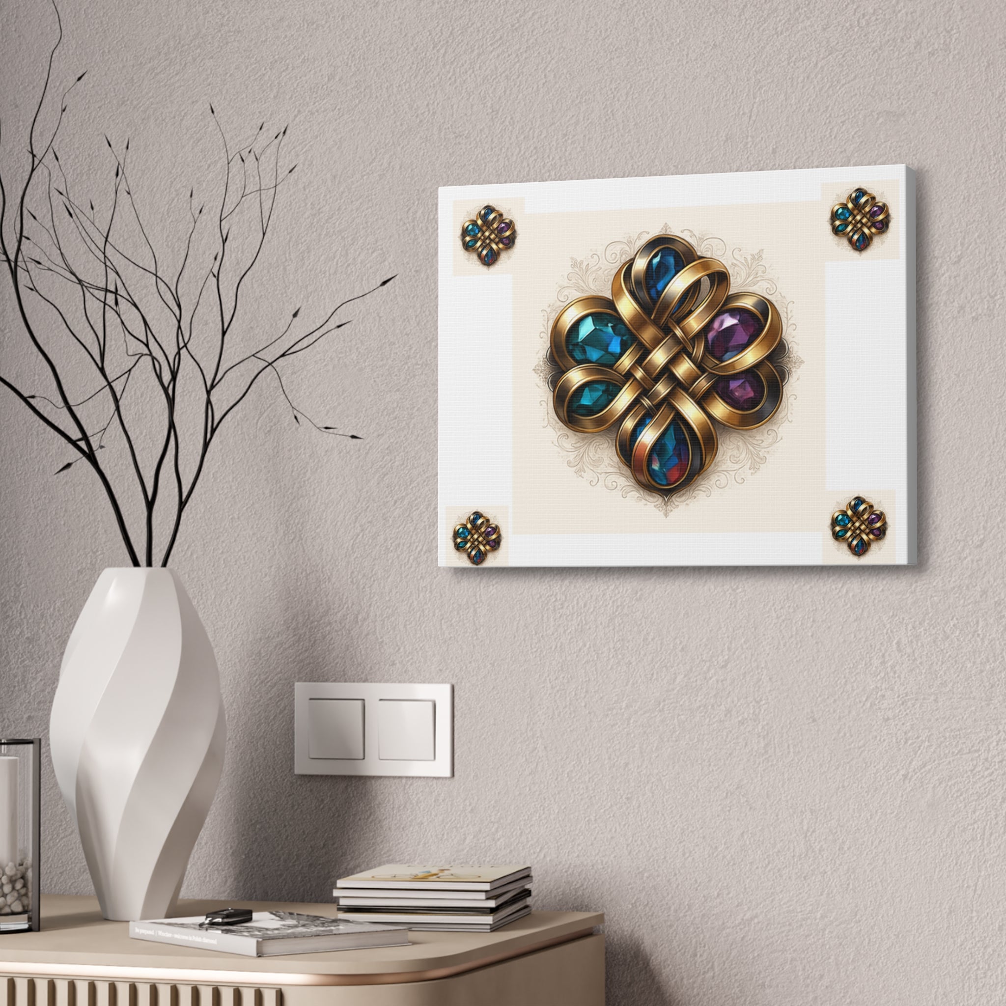 Canvas Wall Art, Elegant Gemstone Knot Design, Home Decor, Unique Gift, Art Print, Wall Hanging, Apartment Decor