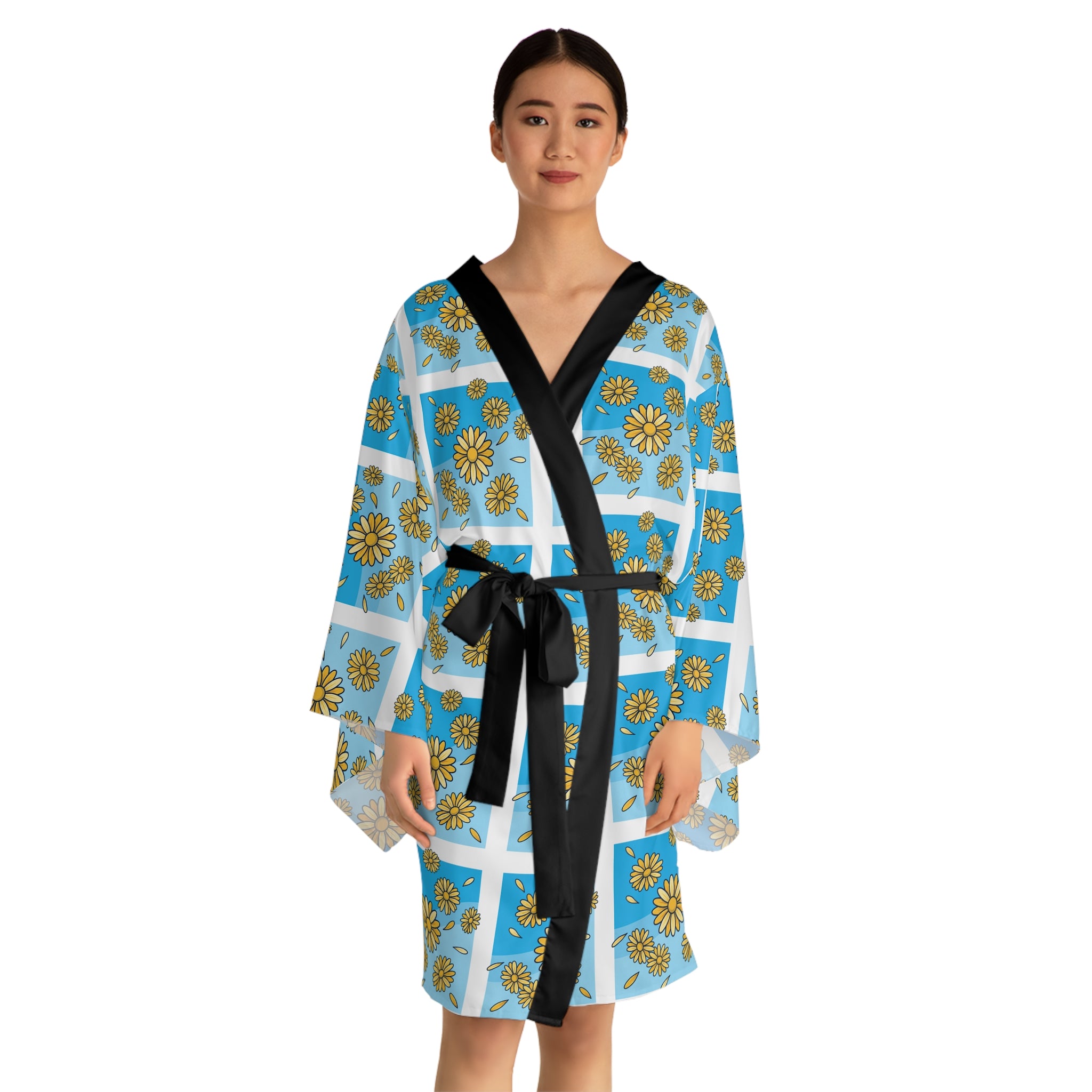 Floral Kimono Robe — Vintage Daisy Patchwork Long Sleeve