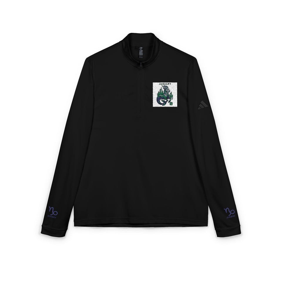 Green Floral Dragon Embroidery Quarter-Zip Pullover