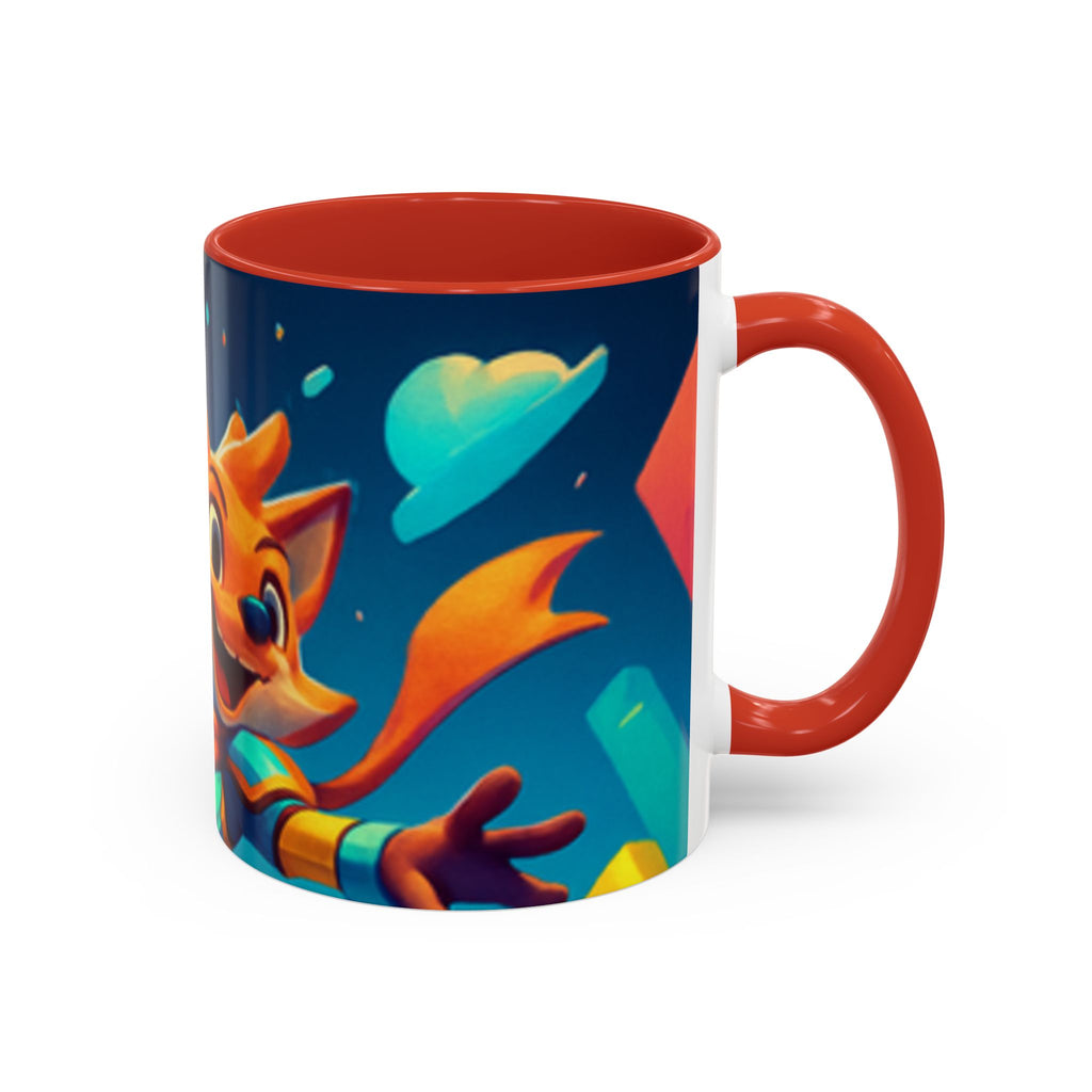 Happy Fox Space Adventure Accent Coffee Mug | Cute Fox Character, Colorful Cosmic Design