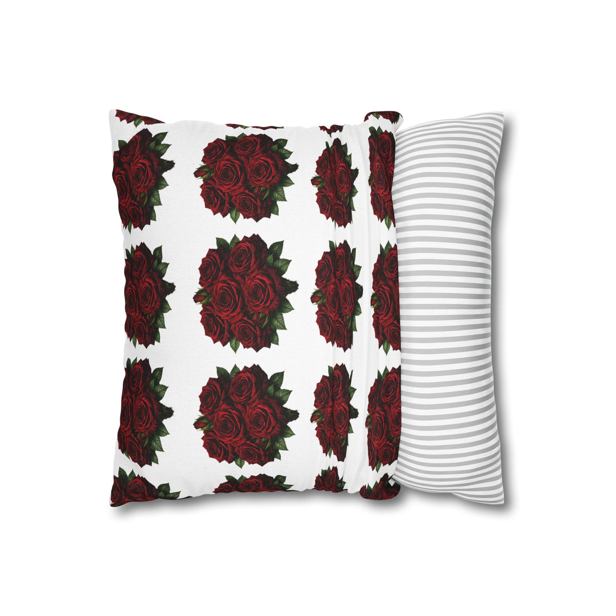 Red Rose Pattern Pillowcase — Floral Square Decorative Throw Pillow