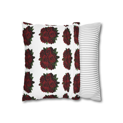 Red Rose Pattern Pillowcase — Floral Square Decorative Throw Pillow