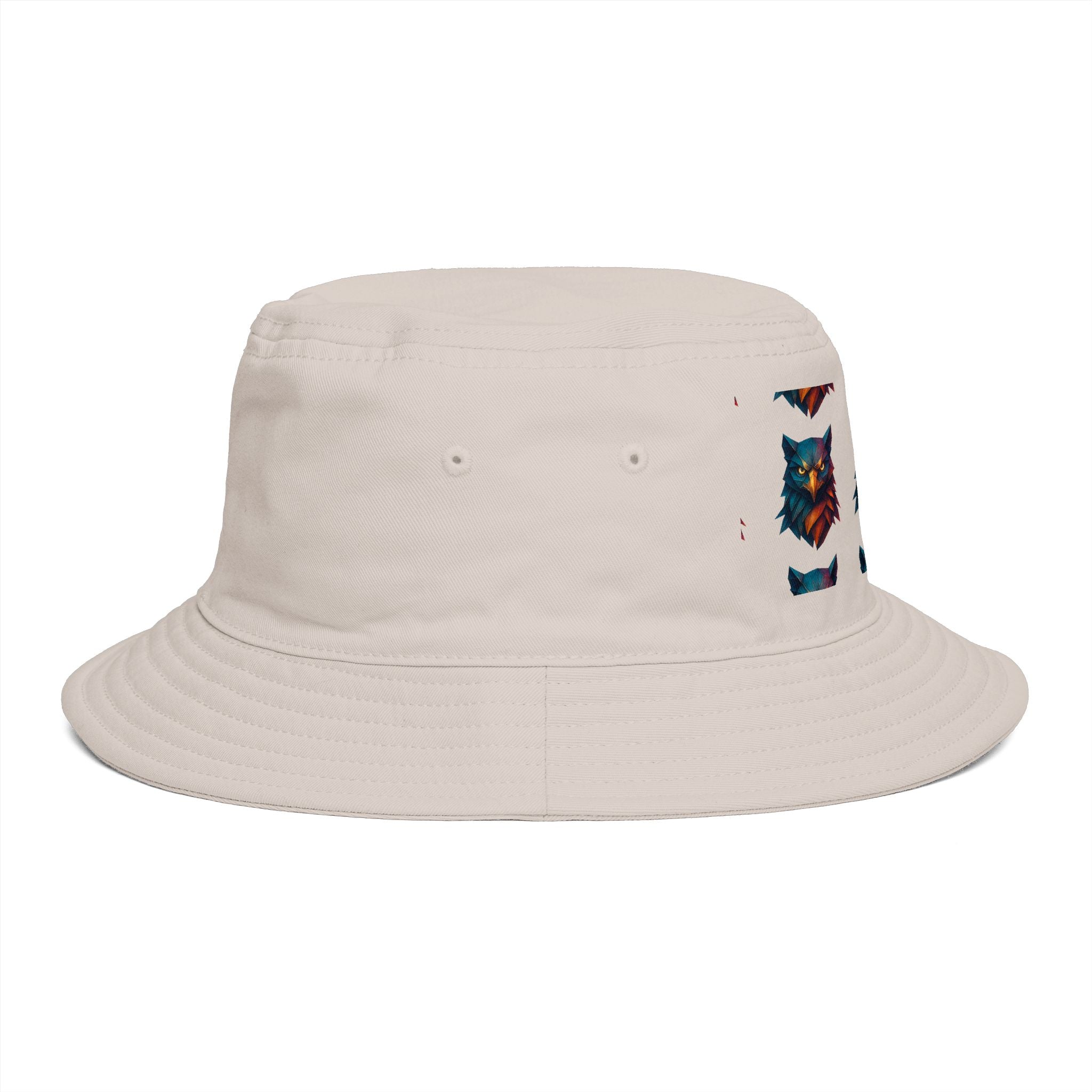 Tribal Geometric Owl Bucket Hat — Colorful Mountain Owl Face Print