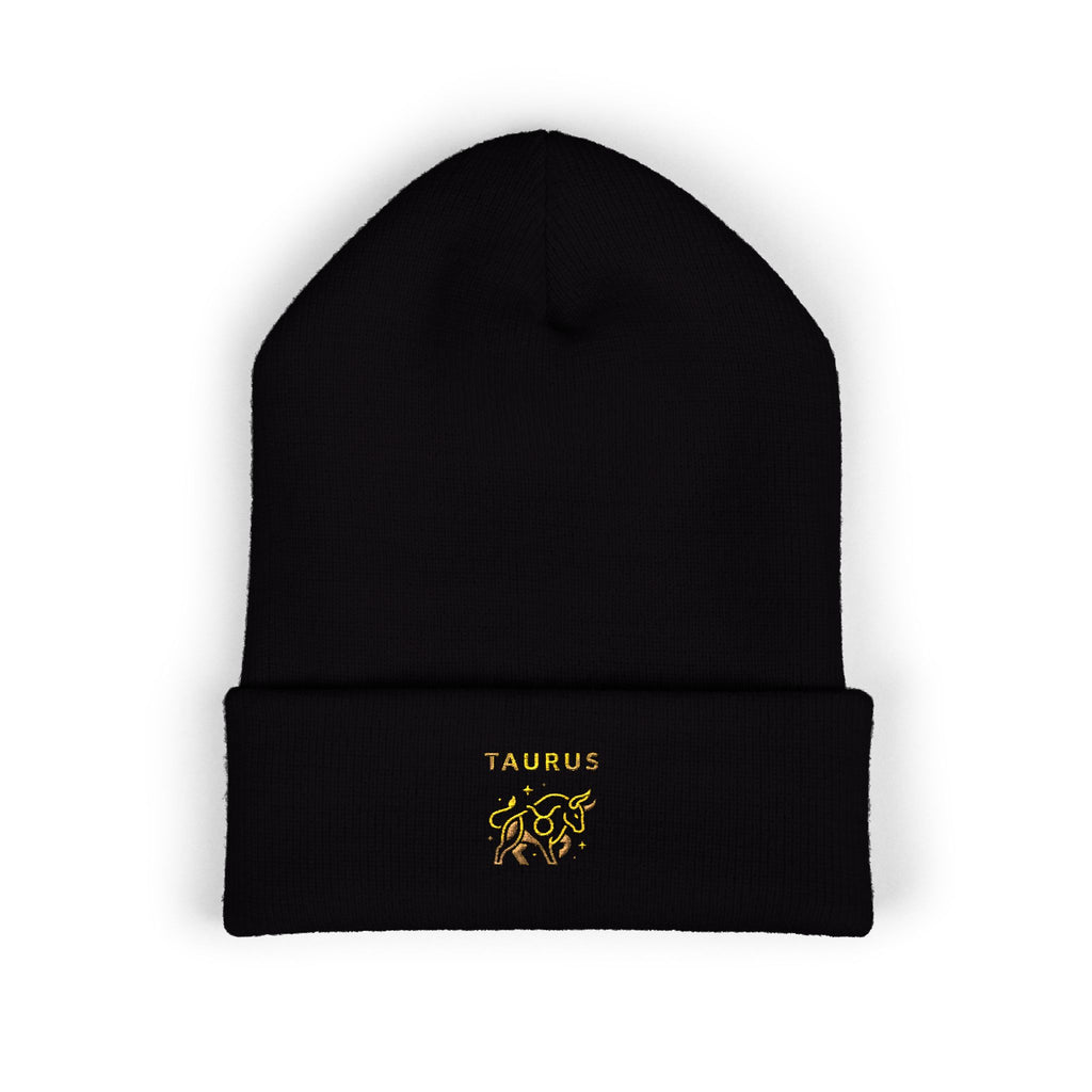 Embroidered Floral 'Taurus' Cuffed Beanie — Zodiac Winter Hat