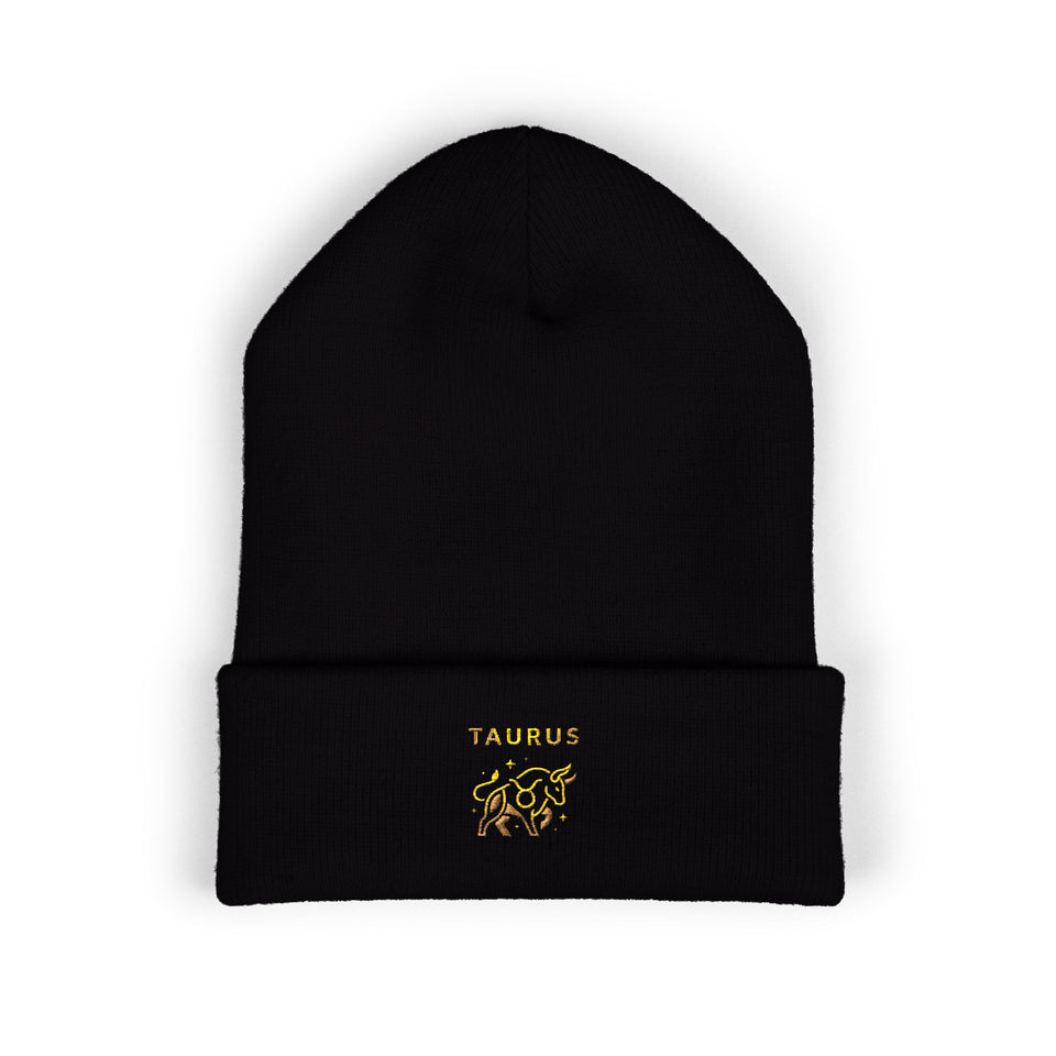 Taurus Beanie – Embroidered Floral Zodiac Winter Hat