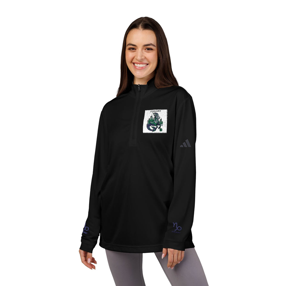 Green Floral Dragon Embroidery Quarter-Zip Pullover