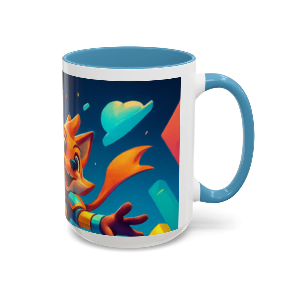 Happy Fox Space Adventure Accent Coffee Mug | Cute Fox Character, Colorful Cosmic Design