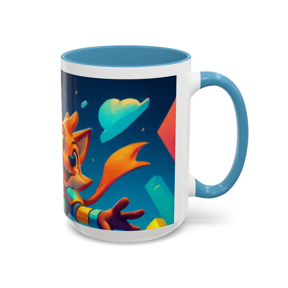 CartersLog Happy Fox Space Adventure Accent Coffee Mug – 11oz &amp; 15oz Cute Cosmic Design