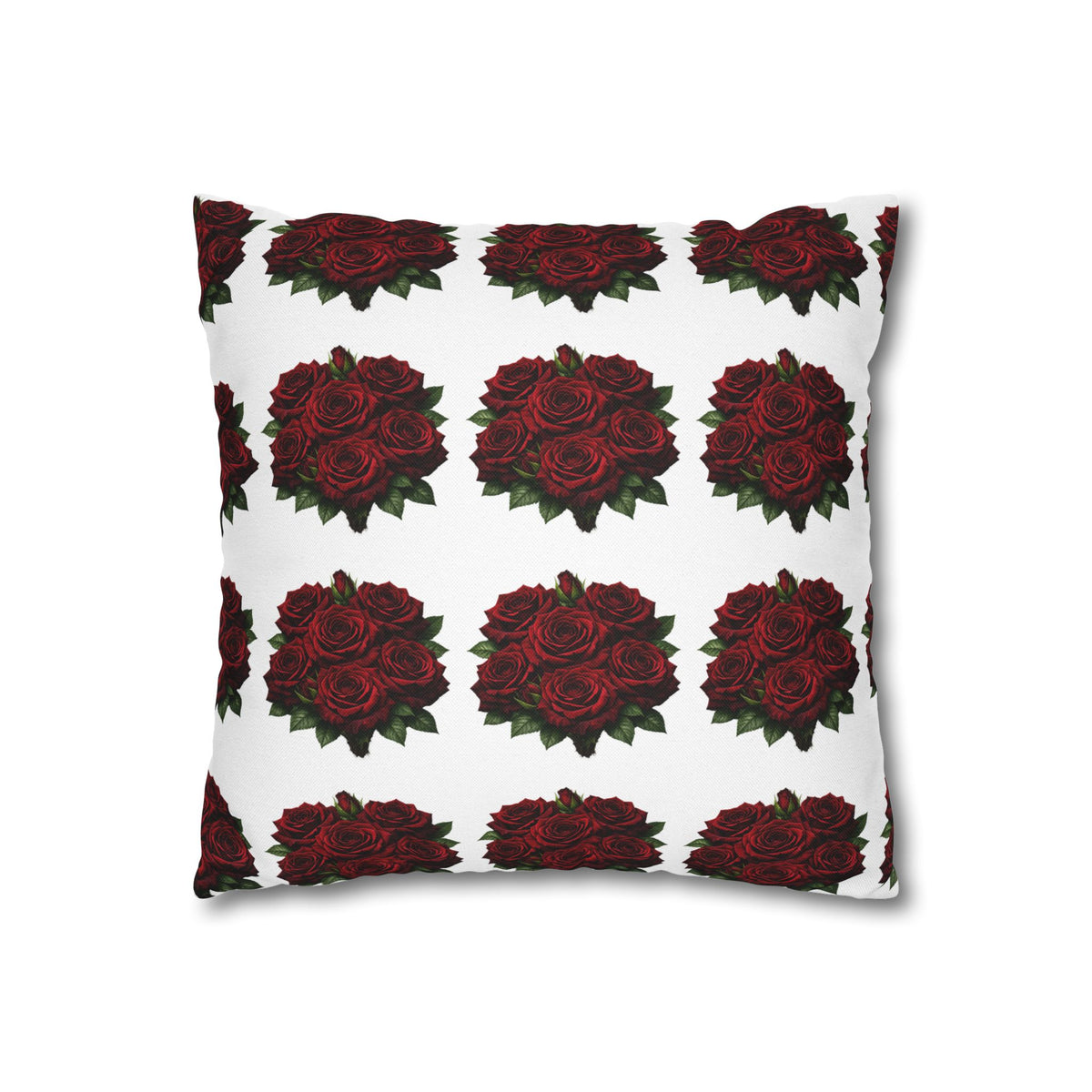 Red Rose Pattern Pillowcase — Floral Square Decorative Throw Pillow