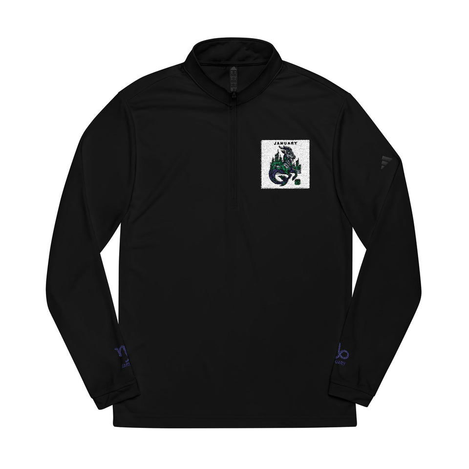 Green Floral Dragon Embroidery Quarter-Zip Pullover