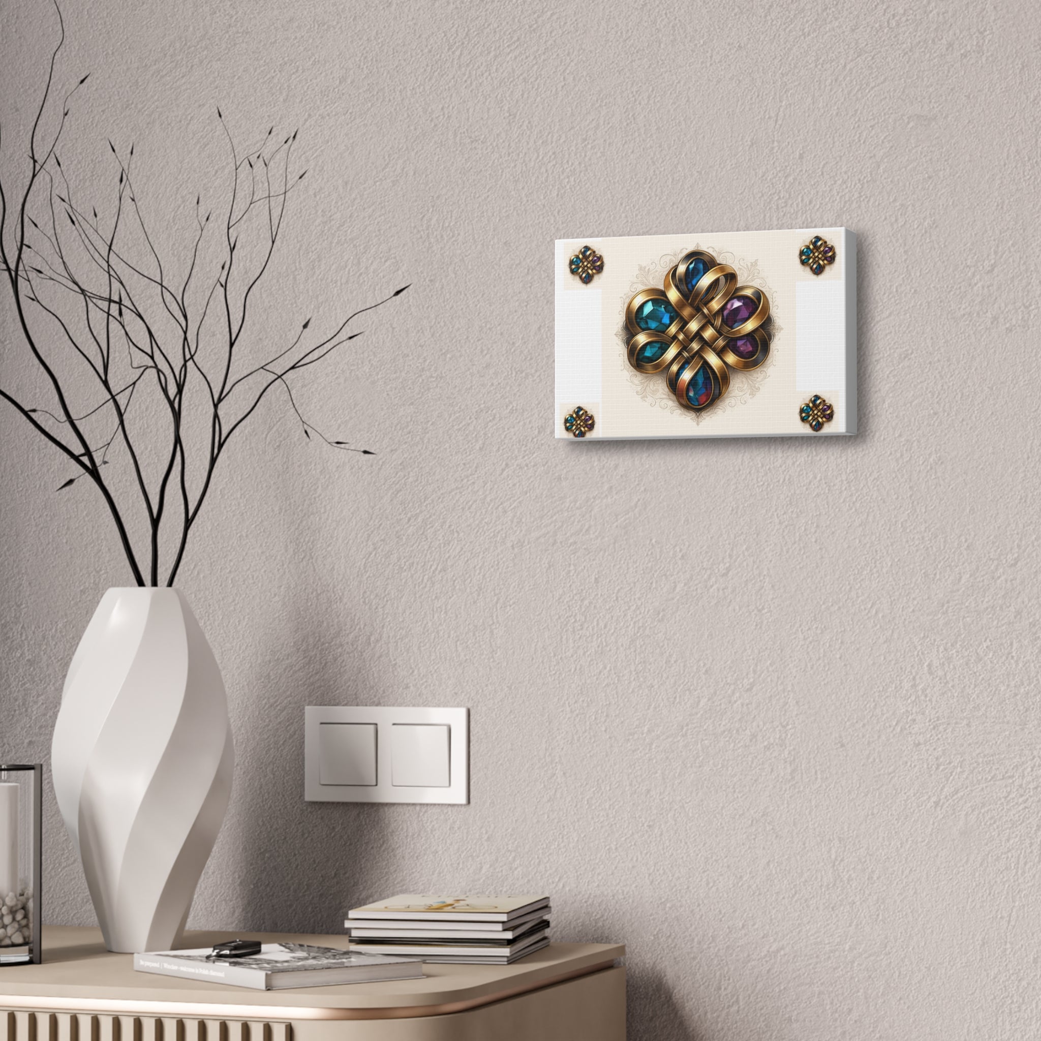 Canvas Wall Art, Elegant Gemstone Knot Design, Home Decor, Unique Gift, Art Print, Wall Hanging, Apartment Decor