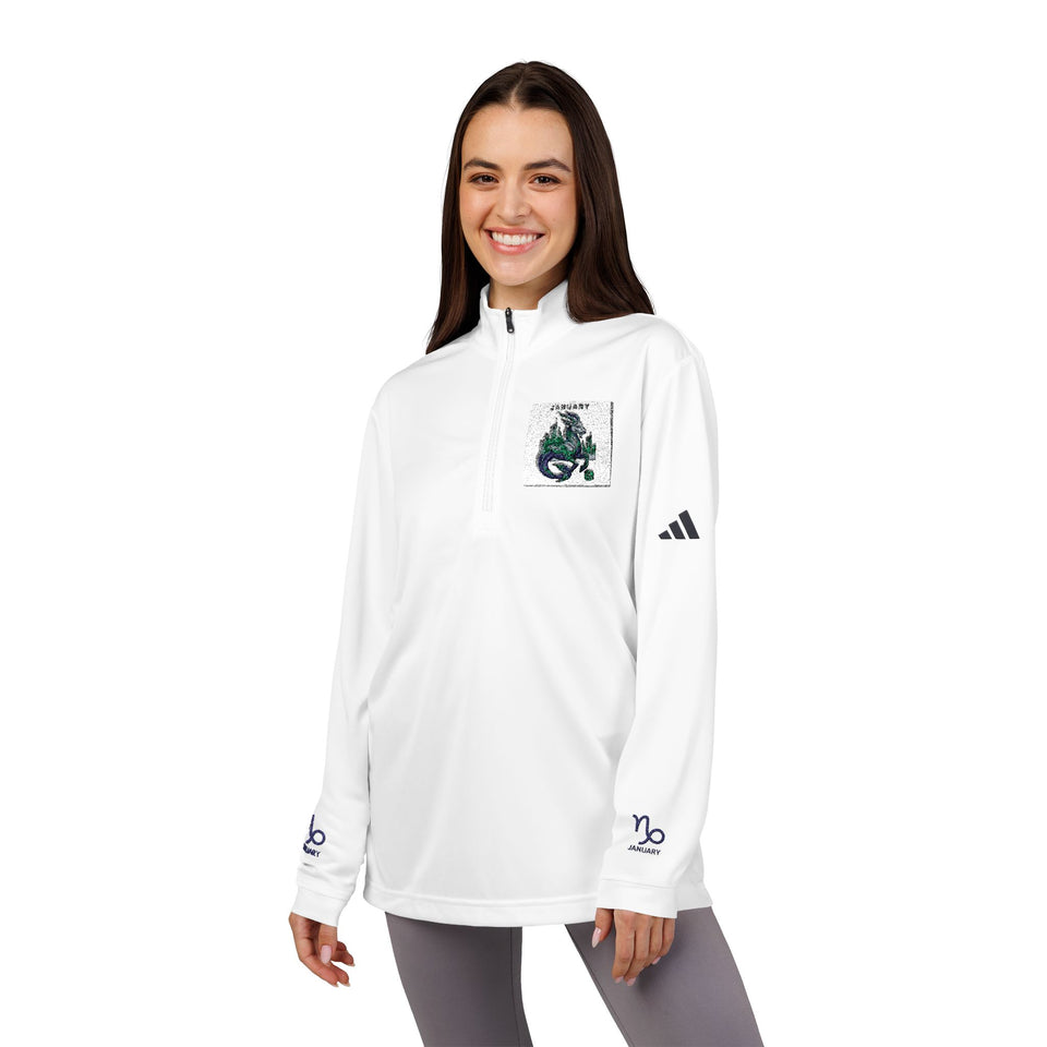 Green Floral Dragon Embroidery Quarter-Zip Pullover