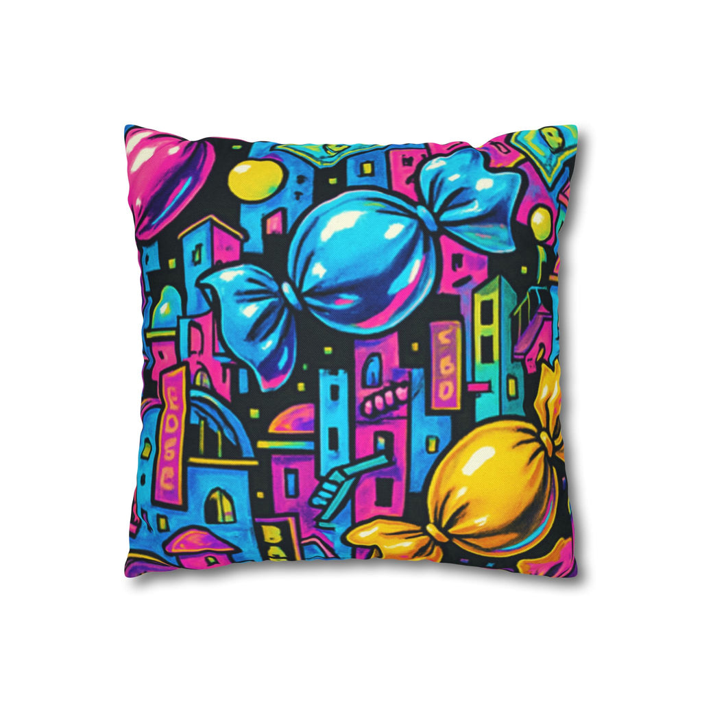 Candy Rain Decorative Pillow Cover — Colorful Retro Candy Art Square Pillowcase