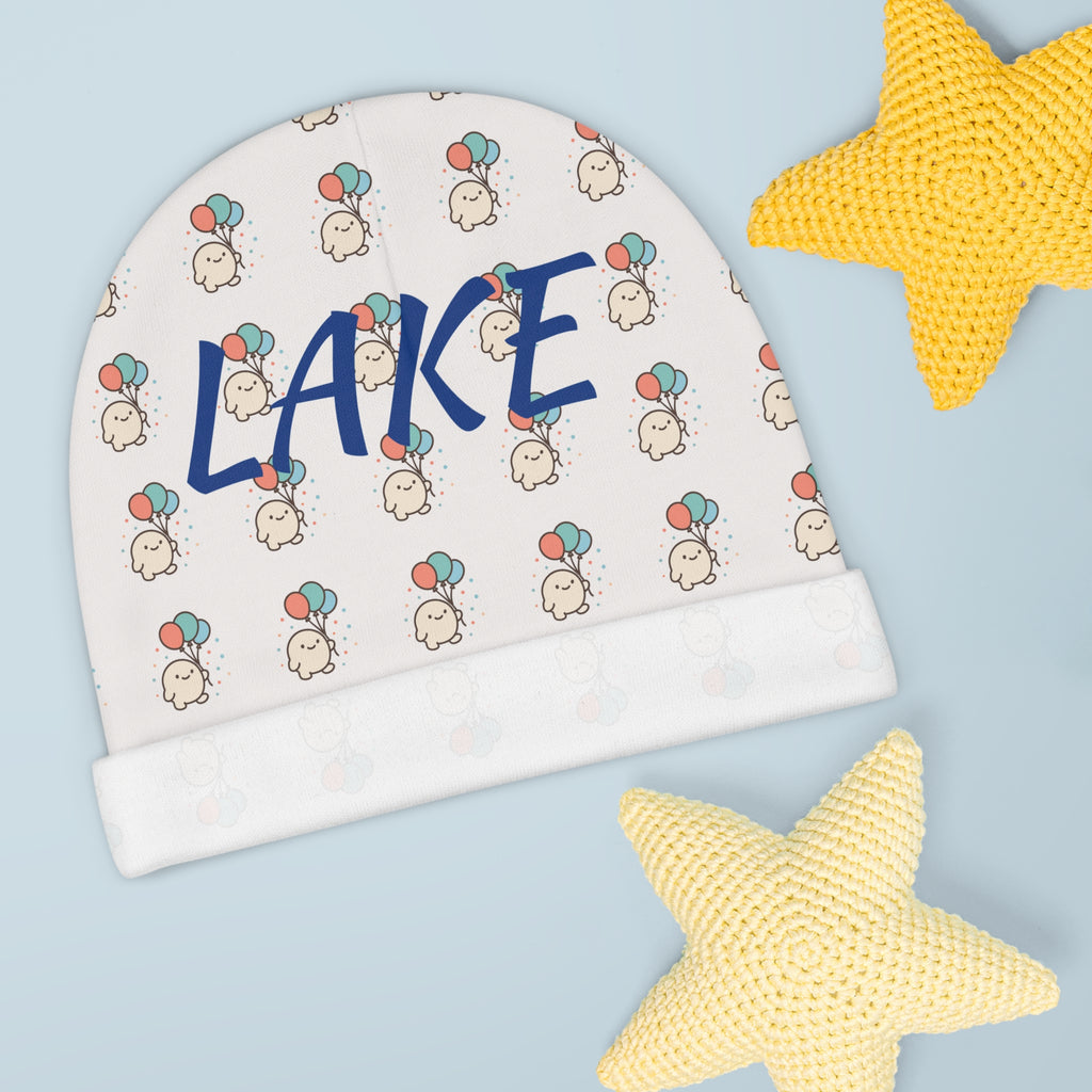 Personalized Balloon Print Baby Beanie, Newborn Photography Prop | Gender Neutral Knit Cap