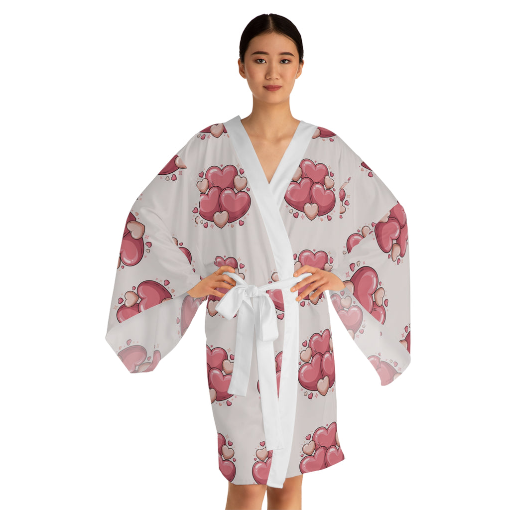 Heart Cluster Kimono Robe — Pink Love All-Over Print