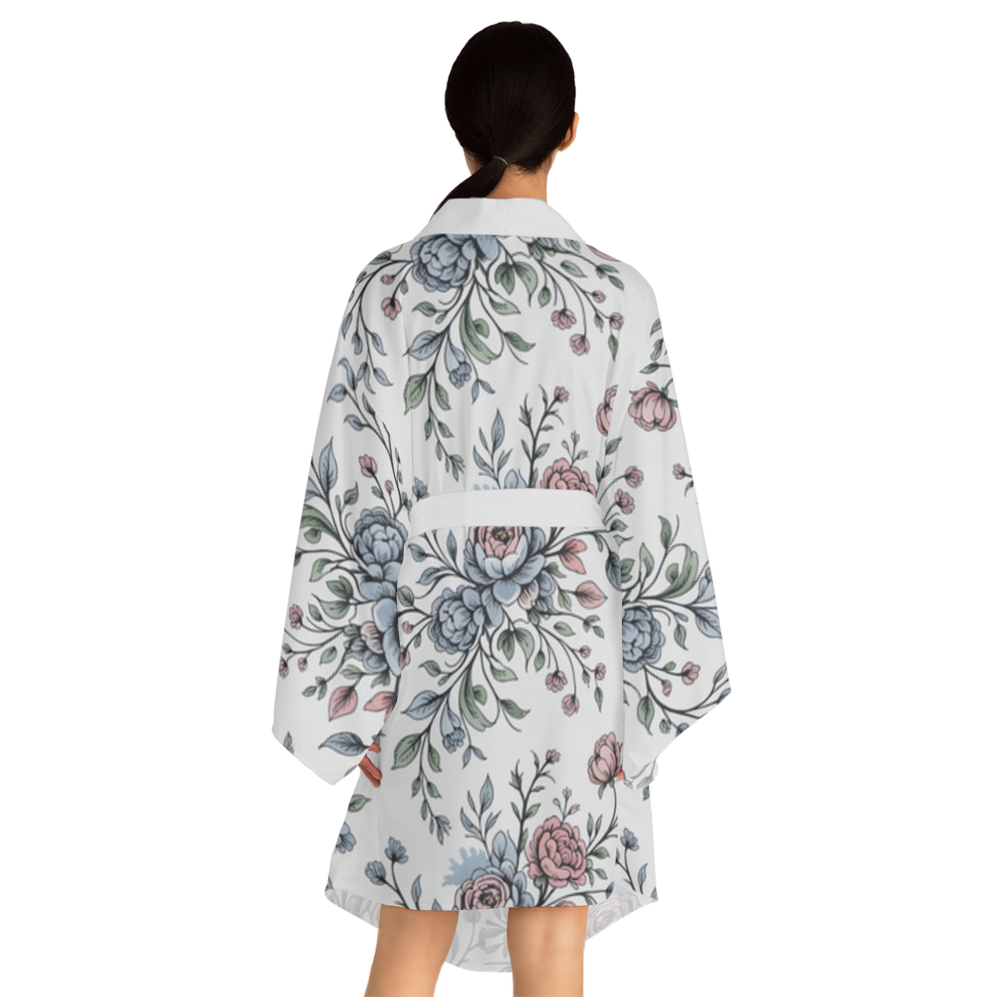 Vintage Floral Watercolor Kimono Robe | Long Sleeve Kimono