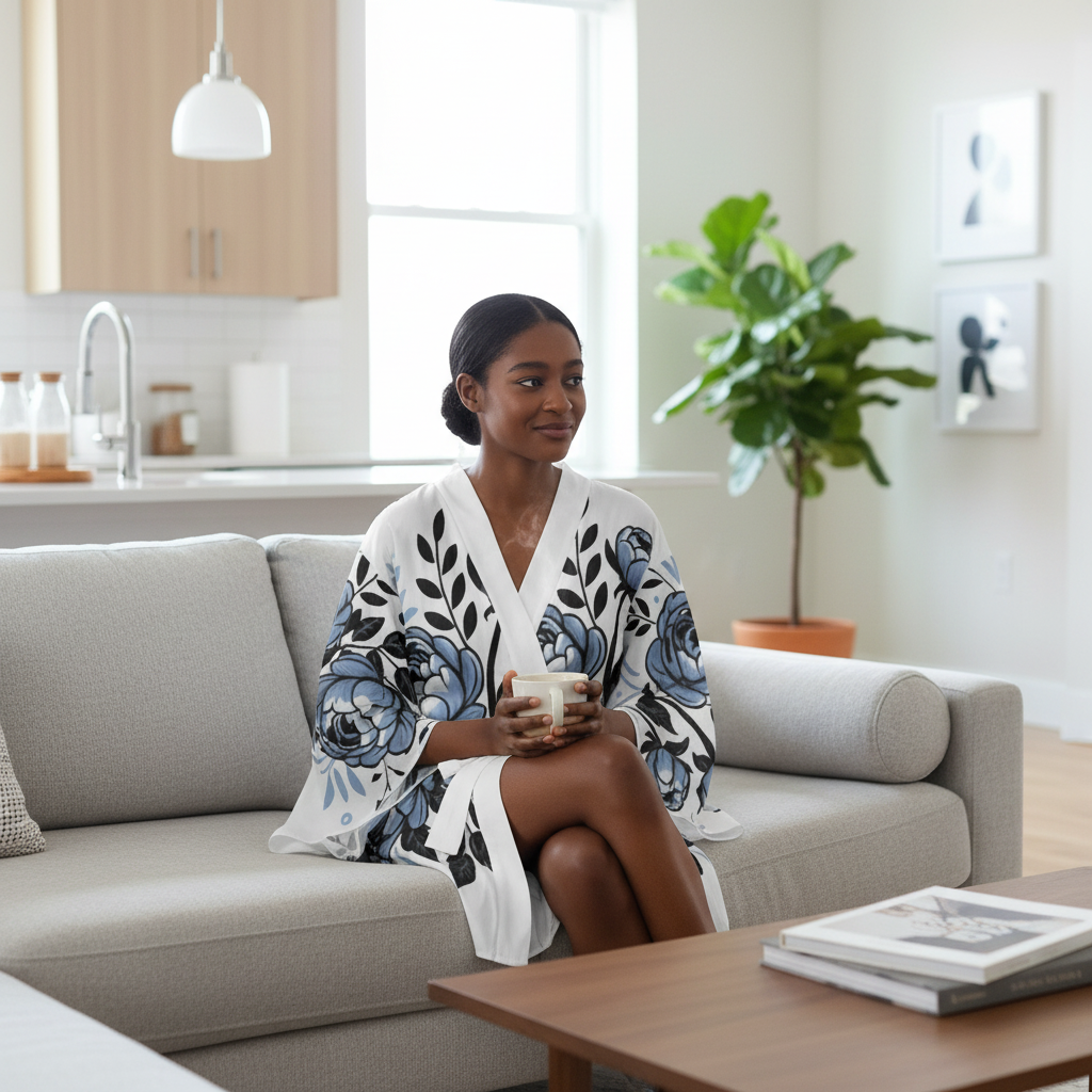 Floral Kimono Robe — Blue Peony All-Over Print