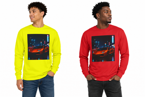 Long Sleeve Tee — Neon City Red Sports Car Streetwear